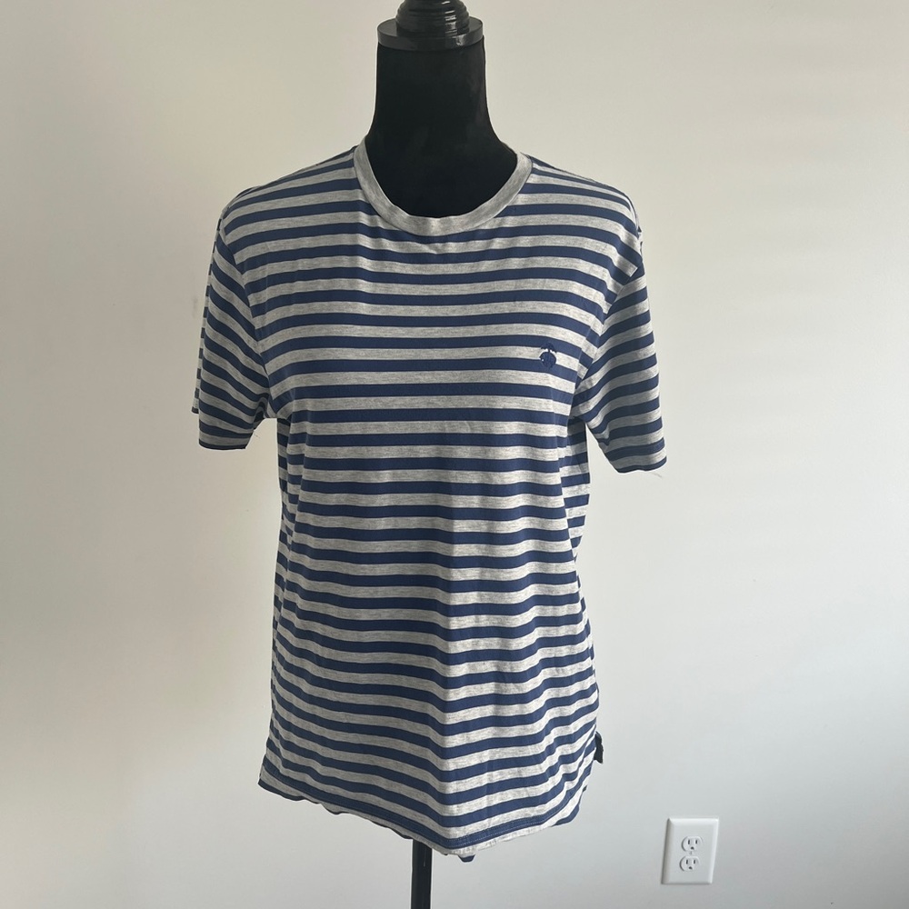Brooks Brothers Blue and Gray Striped Short Sleeve Supima Cotton Tee Size S